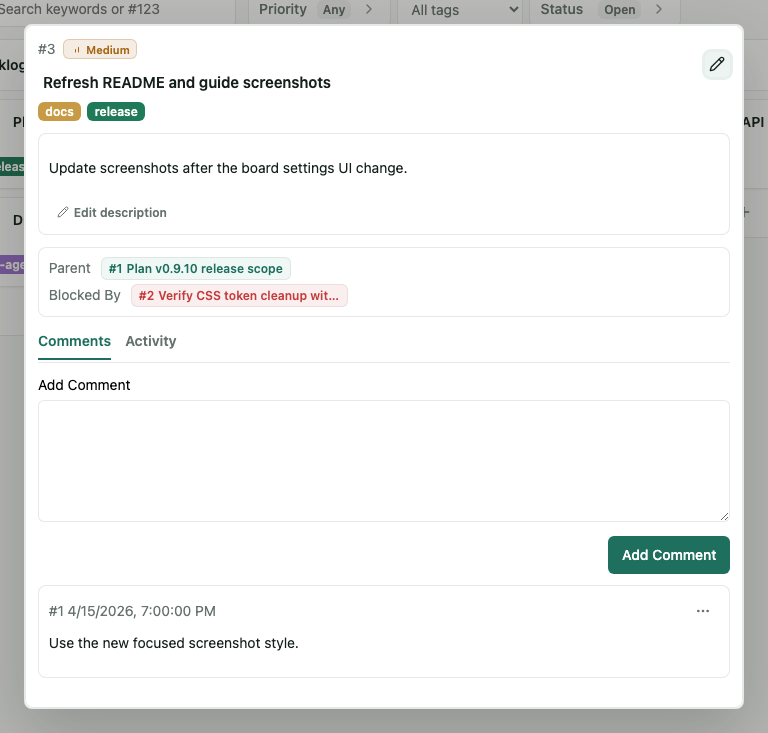 Ticket detail comments