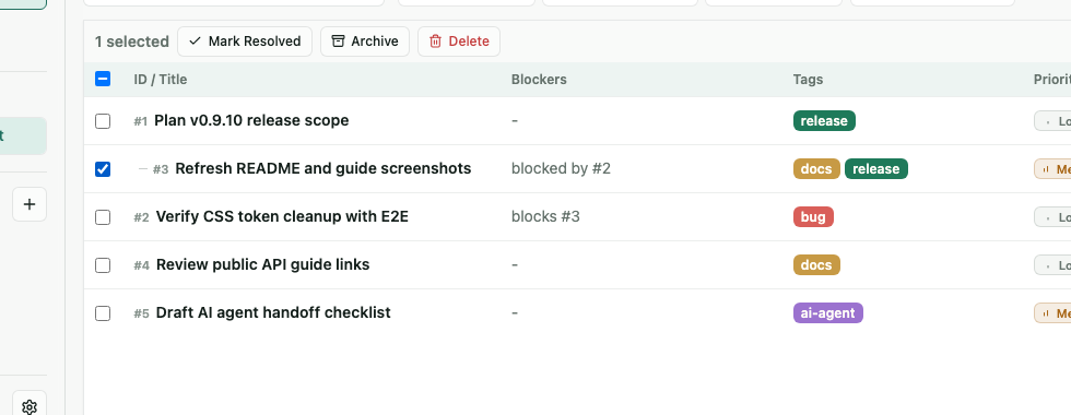 List bulk actions