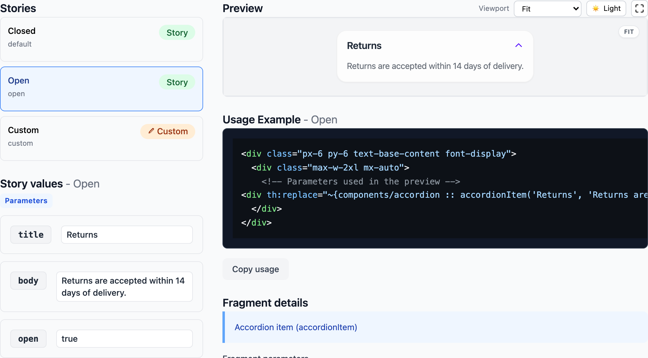 Live preview with the Open story selected