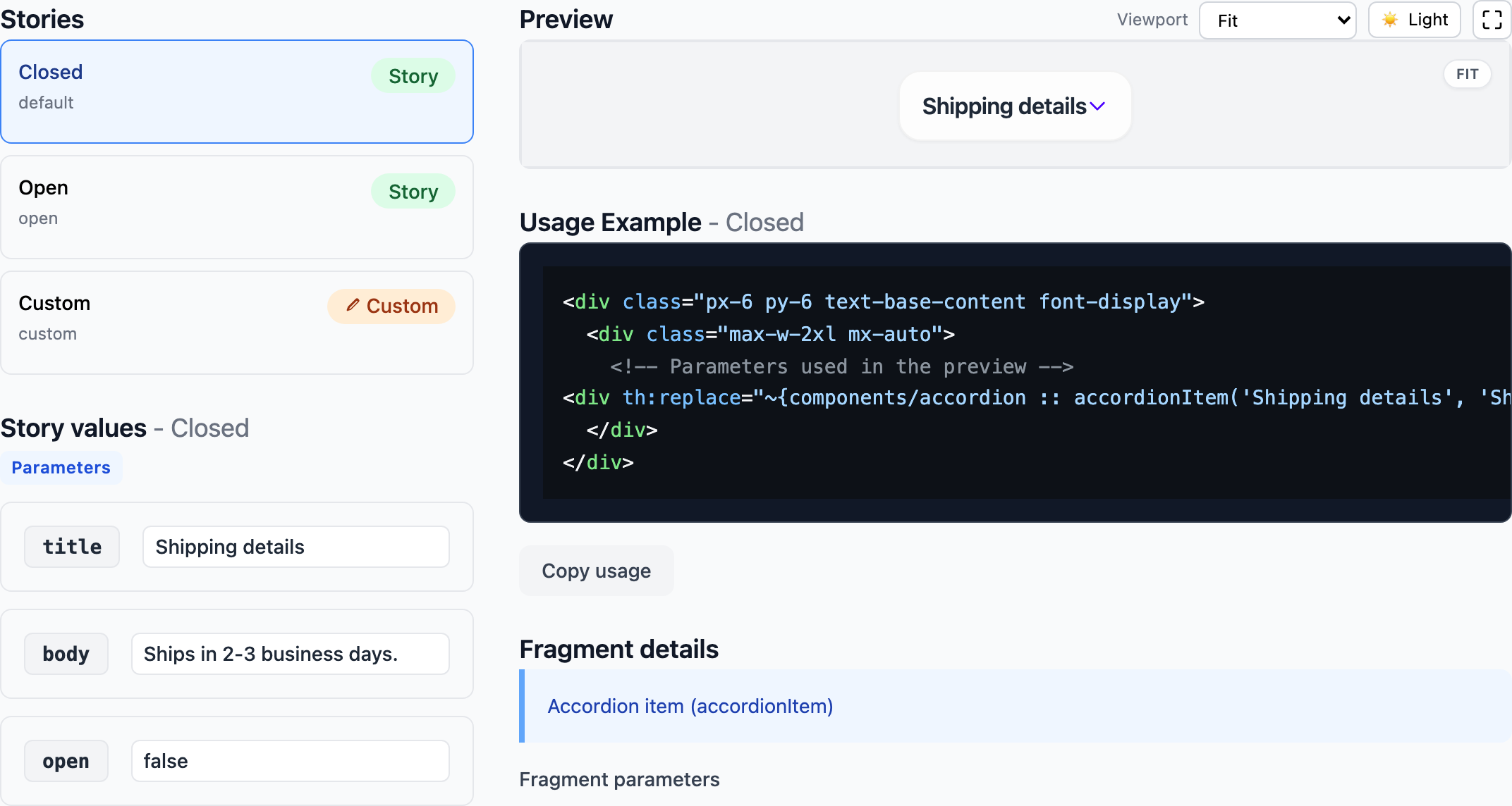 Story list rendered in the UI